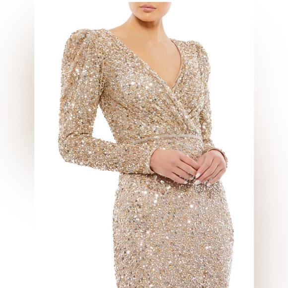 Puff shoulder sequined surplice gown - Picture 3 of 6
